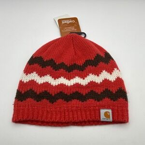 Carhartt Striped Beanie Womens One Size OS WA028 BRE Bright Rose Red NWT NOS Hat